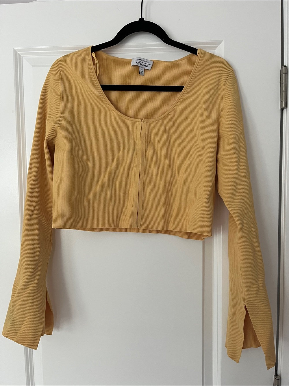& Other Stories Mustard Ribbed Cropped Scoop-Neck Top